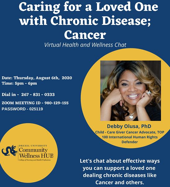 Graphic for Caring for a loved one with chronic disease - Cancer event on August 6